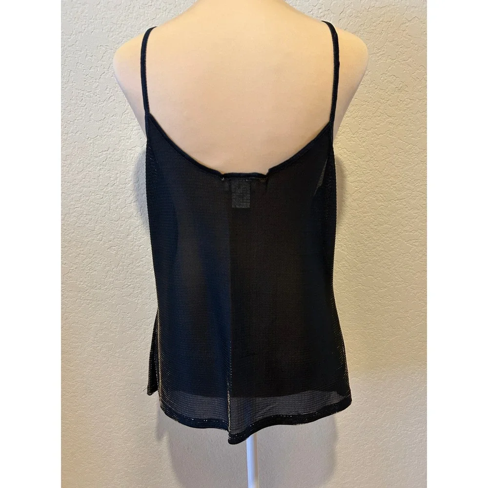 Vintage Cinema Etoile Cami Tank Sz L Black Gold Metallic Cowl Neck Mesh 90s Glam